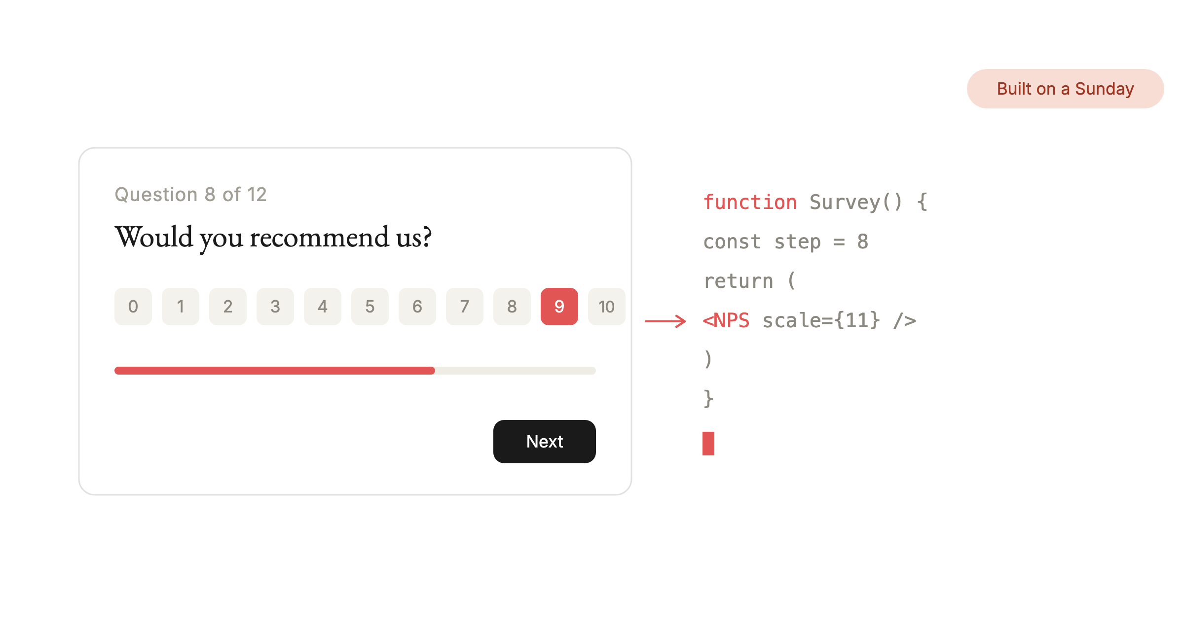A vibe-coded survey builder dissolving into the code that generated it